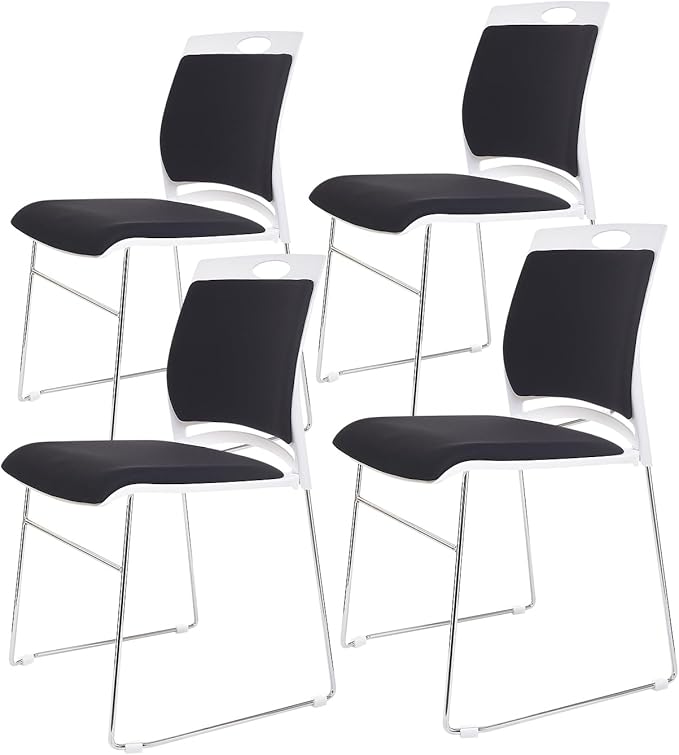 Stacking Chairs Set Black Stackable Home Office Guest Chair Set with Padded Seat and Back,Lobby Chairs Waiting Room Reception Chair for Cafeteria,Library, Laboratory,Training Room (4 Pack)