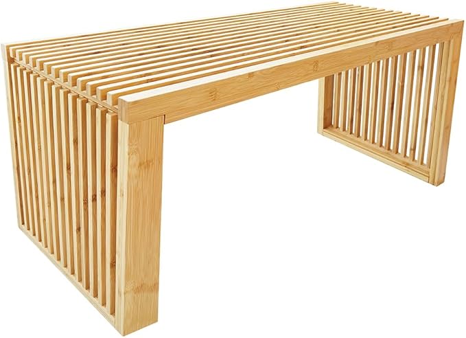 Berkvee Versatile Wooden Slatted Bench - Sleek Modern Design for Dining, Entryway, Bedroom - Indoor Use with Storage Capability for Home, Kitchen, Bathroom & Beyond (Natural)