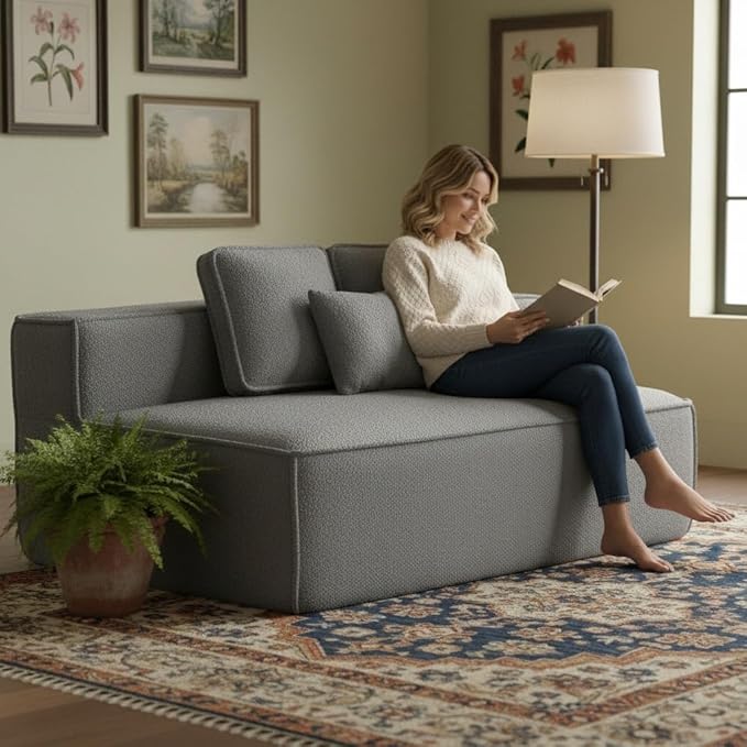KEIKI 75.2" Teddy Fleece Single Sofa Chair – Modular Wide-Seat Lounge Chair with All-Foam Support & Three Cushions, Perfect Floor Couch for Renters, Compact Homes & Flexible Layouts