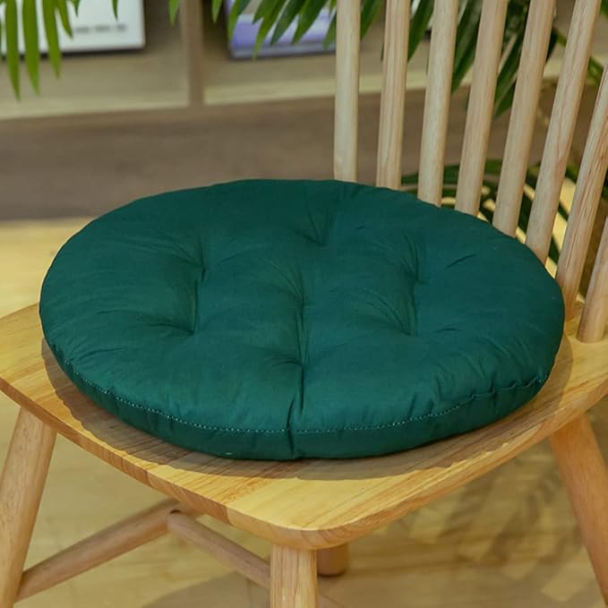 16 Inch Round Chair Seat Pad Thick Tatami Plaid Style Comfortable Floor Seat Cushion Soft Chair Mat for Office Bedroom Living Room Kitchen, Deep Green