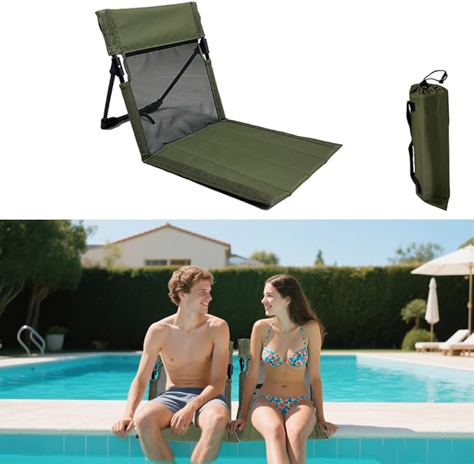 Portable Camping Chair with Mesh Backrest,Lightweight Foldable Beach Chair with Carry Bag for Swimming Poolside Sunbathing Picnic Lawn Road Trips (Green)