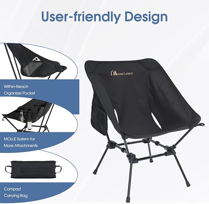 MOON LENCE Portable Camping Chair, Backpacking Chair, Ultralight & Compact, 330 lbs Capacity, for Outdoor Camp, Travel, Beach, Picnic, Hiking (Black)