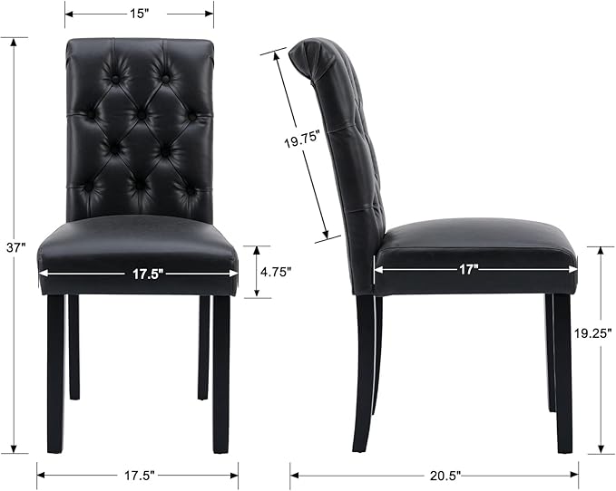 chairus Dining Chairs Set of 4 Mid Century Modern Living Room Chairs with Button Tufted High Back PU Leather Armless Chair Comfy Upholstered Side Chairs for Kitchen/Restaurant/Bedroom, Black