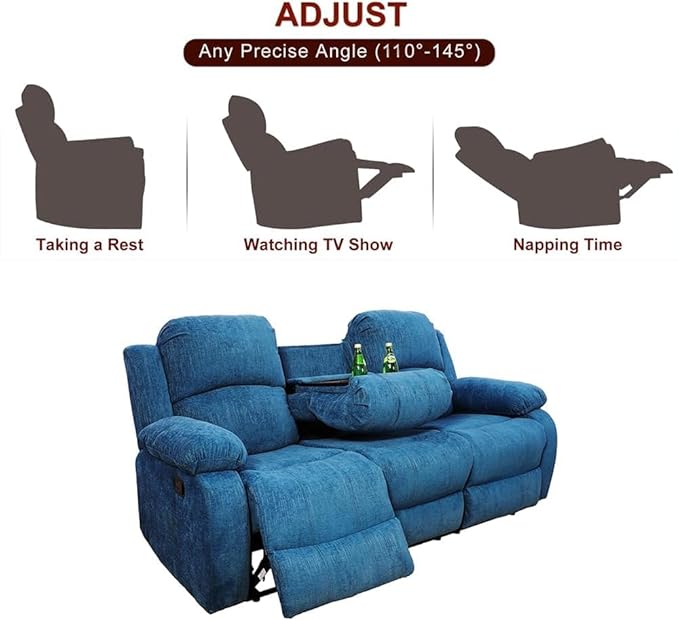 AYCP Microfiber Living Room Furniture Set Reclining Sofa Set Loveseat Furniture Sets in Living Room Sofa Recliners (Sofa, Blue Microfiber)