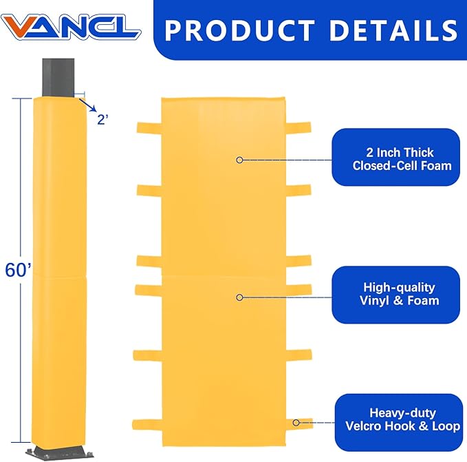 VANCL Square Pole Padding Basketball Pole Pads Heavy Duty Square Pads Outdoor Fits 4"x4", 5"x5", 6"x6",6"x8", 8"x8" Poles Waterproof UV-Resistant Durable Protection Pads