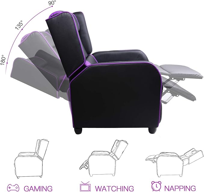 VITESSE Gaming Recliner Chair Racing Style Single PU Leather Sofa Modern Living Room Recliners Ergonomic Comfortable Home Theater Seating, Purple