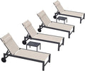 PURPLE LEAF Patio Lounge Chair Set Outdoor Chaise Lounger Aluminum Frame with 2 Side Table and Wheels for Pool Outside Sunbathing Tanning Recliner Including Pillows Beige