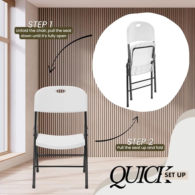 Amazing for less 1-Pack Heavy Duty Plastic Folding Chair, 450 lbs Capacity Foldable Chairs for Indoor Outdoor, Stackable Portable Seating for Party, Wedding, Patio, Backyard, Office (White)