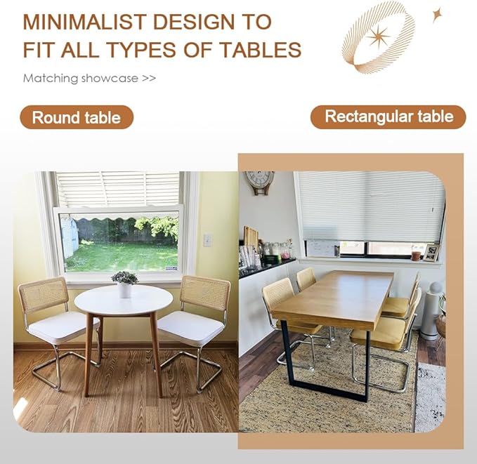 Zesthouse Natural Rattan Dining Chairs Set of 2, Modern Dining Room Chairs with Solid Wood Back for Kitchen Living Room, Mid Century Breuer Design Inspired, Upholstered Velvet Fabric, White