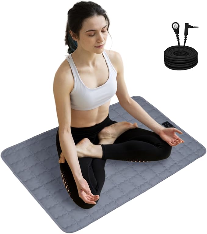 Grounding Mat for Feet 24"x35",Grounding Pad Anti-Slip Mat, Grounding Blanket Soft Cotton & Silver Fiber, Grounding Sheet for Enhance Sleep, Stress Relief (Grey)