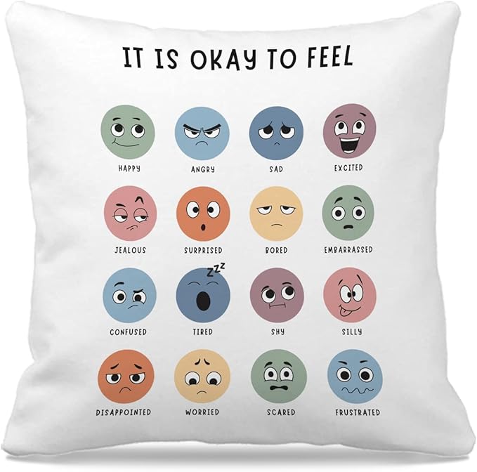 Nogrit Calm Down Corner Supplies Calming Corner Decor Feelings Pillow Cover 18x18 Counseling Office Calm Corner Must Haves, School Counselor Gifts Mental Health Decor for Therapy Office Gifts