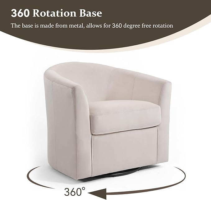 DREAMSIDEA Swivel Accent Chair, Upholstered Velvet Barrel Armchair, Modern Round Single Sofa Seating Comfy Reading Corner Chairs for Living Room Bedroom, Fully Assembled (Velvet Ivory, Set of 2)