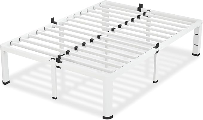 VIPSHOW 12 Inch White King Size Bed Frame, 3500Lbs Heavy Duty Metal Platform with Round Corner Legs Mattress Slide Stopper, Steel Slat Support No Box Spring Needed, Noise Free, Non-Slip, Easy Assembly