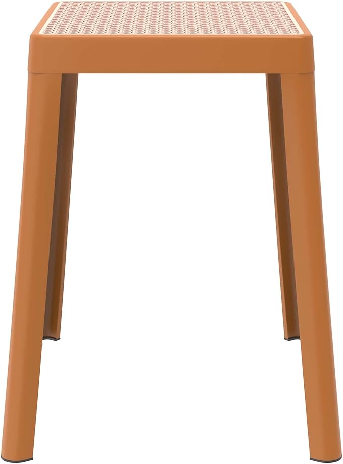 LeisureMod Stackable Square Plastic Dining Stool - Mid-Century Modern Backless Accent Stool with Wicker Top for Kitchen & Dining Room, Yellow