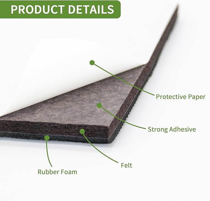 COVERCORNER Non Slip Furniture Pads 24 PCS 1 1/2'' Square - Anti Slip Furniture Pads - Self Adhesive Rubber Feet Furniture Feet - Chair Leg Floor Protectors - Keep Furniture in Place