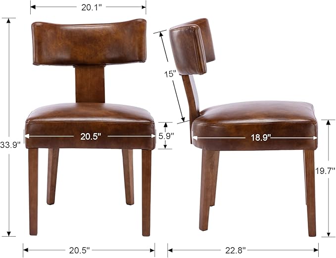 RIVOVA Mid Century Modern Dining Chairs Set of 6 PU Leather Upholstered Side Chairs, Modern Kitchen Armless Parson Chairs Solid Wood Dining Chairs, Brown