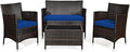 Goplus 4-Piece Rattan Patio Set, Outdoor/Indoor Wicker Conversation Set for Pool, Backyard, Lawn, Wicker Chairs and Sofa with Soft Cushion, Rattan Furniture with Tempered Glass Coffee Table