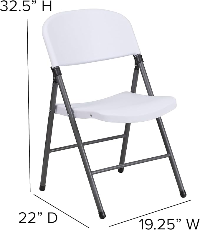 Flash Furniture 2 Pack HERCULES Series 330 lb. Capacity Granite White Plastic Folding Chair with Charcoal Frame