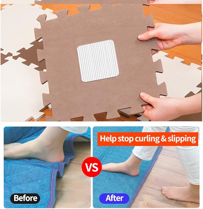 Rug Pad Gripper for Hardwood Floor Non-Slip Vacuum Tech Invisible Grippers for Carpet Anti Skid Self Adhesive Area Rug Pad for Tile Washable Cuttable Reusable Rug Tape 10x10cm