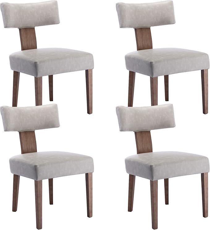 RIVOVA Mid Century Modern Dining Chairs Set of 4 PU Leather Upholstered Side Chairs, Modern Kitchen Armless Parson Chairs Solid Wood Dining Chairs, Grey