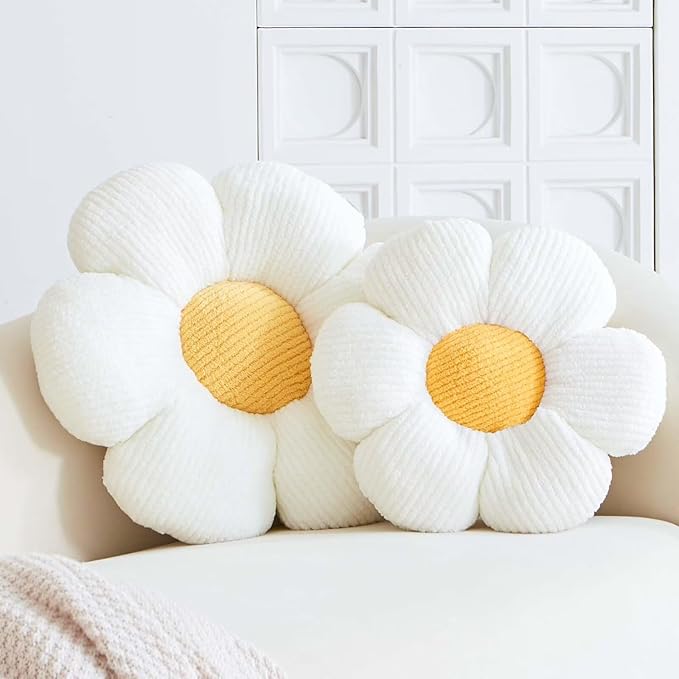 VBGYA White Flower Decorative Throw Pillows - Cute Daisy Shaped Plush Pillow, Soft 14.9" Floor Seat Cushion