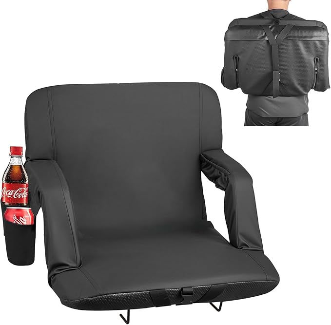 VEVOR Stadium Seat, 6 Adjustable Angle Bleacher Chair, 2.9'' Cushion Stadium Seat with Back Support and Armrest, Wide Bleacher Chair with Hook Pocket Cupholder for Picnics, Beach Sports, and Gaming