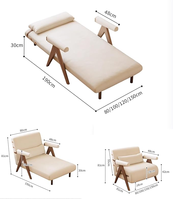 White Sleeper Chair for Reading |3 in 1 Sleeper Sofa Couch Bed | Adults | Living Room, Bedroom,Office | Adjustable Backrest| Space-Saving