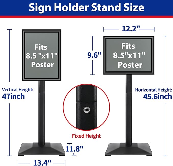 VAIIGO Pedestal Sign holder Stand 8.5x11inch Adjustable Standing Floor Sign Stand with Heavy Base & Snap Frame Display Stand for Indoor Outdoor Business Store Sign Holder Poster Stand (Black)