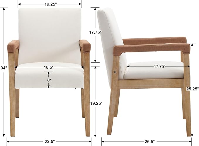 DM Furniture Mid Century Modern Dining Chairs Set of 4 Linen Fabric Upholstered Kitchen Chairs Comfy Accent Side Chairs with Solid Wood Frame Armchair for Living Room, Ivory