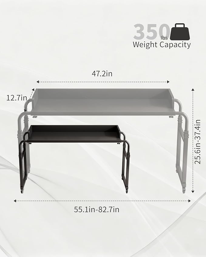 Saifu Overbed Table with Wheels,Adjustable Height & Length Laptop Desk for Bed,King & Queen Size Beds Bed Table,Rolling Standing Desk,Over Bed Table for Working Reading Eating,Black