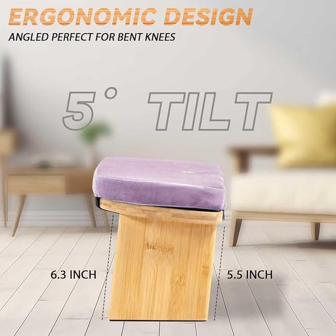 Estleys Meditation Bench, Bamboo Meditation Stool, Folding Kneeling Meditation Bench, Seiza Prayer Bench, Prayer Bench with Meditation Cushion, Kneeling Stool (Purple)