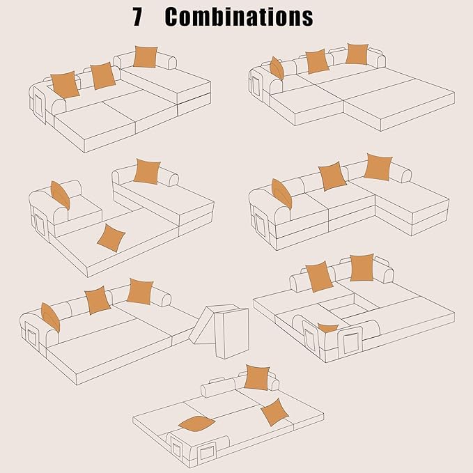 HANXIN 108" Modular Sectional Sofa,Futon Convertible Sofa Bed,Oversized Corduroy Boneless Couch for Living Room,Floor Loveseat Sleeper with Pull Out Bed,Free Combination,No Assembly Required (Orange)