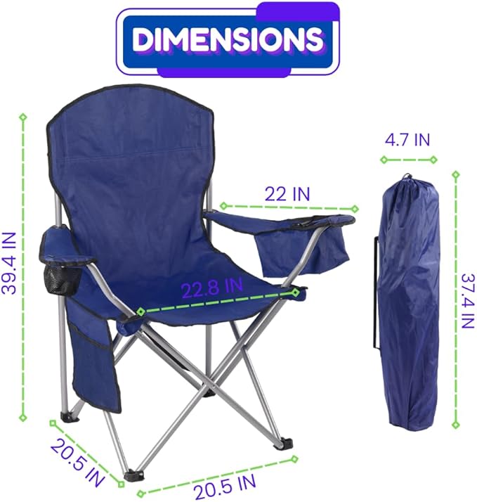 EZONE 2-Pack Camping Chairs with Built-in Ice Cooler, Portable Chair, Storage Pocket, Cup Holder, and Carry Bag Perfect for Camping, Tailgating, Fishing, Beach, and Lawn (2, Navy)