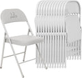 12 Pack White Padded Folding Chairs Set - Comfortable Stackable Portable Chairs for Indoor Outdoor, Events, Parties, Office, Wedding (PU Leather, Executive White,School Chair)