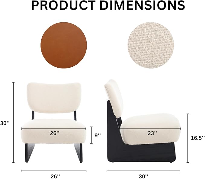 Beige Furry Living Room Chairs Set of 2, Cozy Upholstered Armless Accent Chair for Bedroom, Black Wood Frame, Vintage Modern Lounge Reading Chair for Apartment Waiting Room Office, Beige