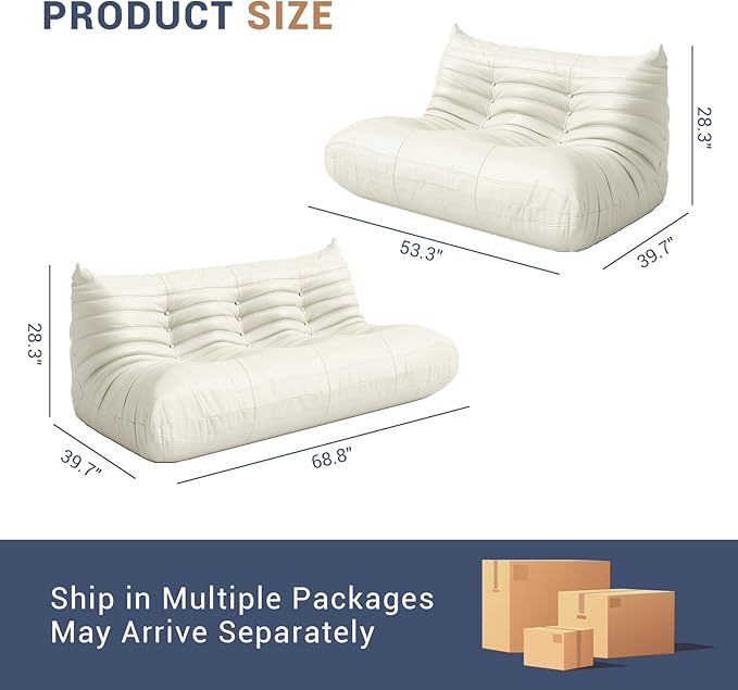 Fireside Chair Lazy Floor Sofa Set, Cozy Memory Foam Bean Bag Chairs, Faux Leather Giant Bean Bag Chair Sofa, Armless Foam Couch Lounger Tatami Recliner for Living Room Bedroom Dorm Office