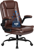 VITESSE Ergonomic Office Chair with Flip-up Armrests, Big and Tall Leather Executive Office Chair, High Back Lumbar Support Home Computer Desk Chair, Heavy and Duty Computer Chair (Brown)