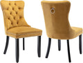 YeahFurn Yellow Mid Century Modern Dining Chairs Set of 2, Velvet Upholstered Kitchen & Dining Room Chairs with Nailhead Trim & Solid Wood Legs, Elegant Sillas De Comedor (Yellow, 2 Pcs)