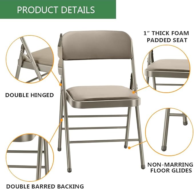 Amazing for less Pack of 4 (Fabric/Vinyl) Steel Frame Metal Foam Padded Folding Chairs (Black, Gray, White)