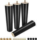 FoDau770 Black Rubber Wood Furniture Legs 9 Inches, Straight Tapered Wood Feet Mid Century Sofa Legs Set of 4, 5/16" UNC Furniture Feet for Cabinet Couch Dresser Chair Ottoman Table