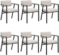 DUOMAY Modern Dining Chairs Set of 6, Linen Upholstred Side Arm Chairs Mid-Century Open Back Reception Chairs with Black Metal Legs for Kitchen Dining Room, Beige