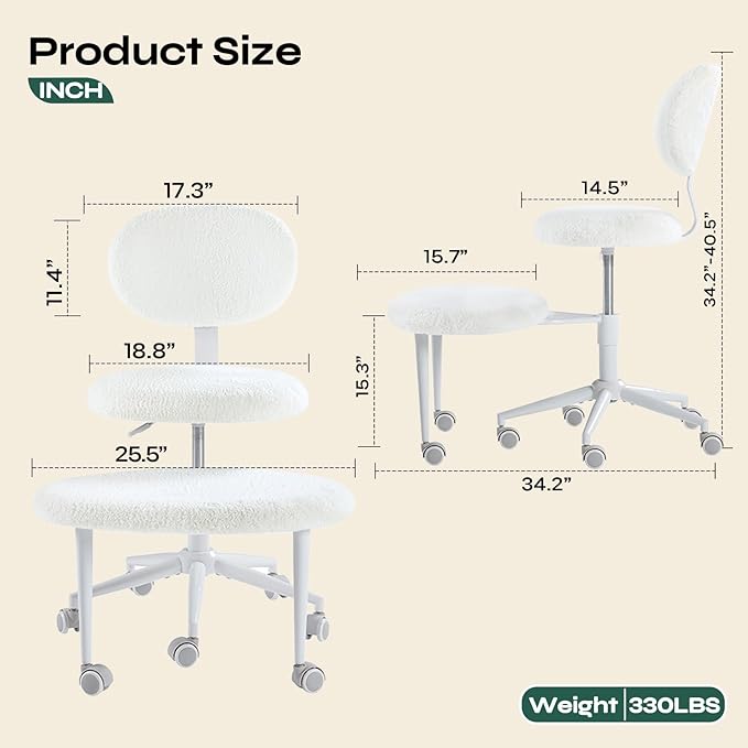 Pinmoco Ergonomic Cross Legged Office Chair with Wheels, ADHD Chair for Adults, Meditation Chair, Yoga Office Chair, Comfortable Back Support, Height Adjustable,Small Spaces, Fleece Fabric, Beige