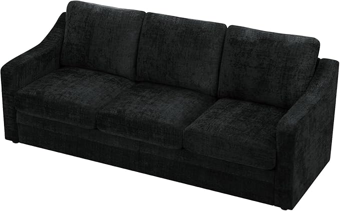 ACMEASE 83 Inches Chenille 3-Seat Sofa w/Comfortable Back Cushions, Modern Sofa w/Deep Seat Space, Upholstered 3 Seater Couch w/High Resiliency Foam for Living Room, Black