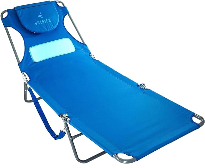 Ostrich Ladies Comfort Lounger Portable Reclining Outdoor Patio Beach Lawn Camping Pool Tanning Chair with Chest Support, Ocean Blue
