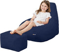COMAX Kids Bean Bag Chair, Toddler Beanbag Chairs for Kids with Ottoman for Boys and Girls, Corduroy Couch Lounge with Filler Included, Floor Children Sofa Comfy for Reading and Classroom, Navy