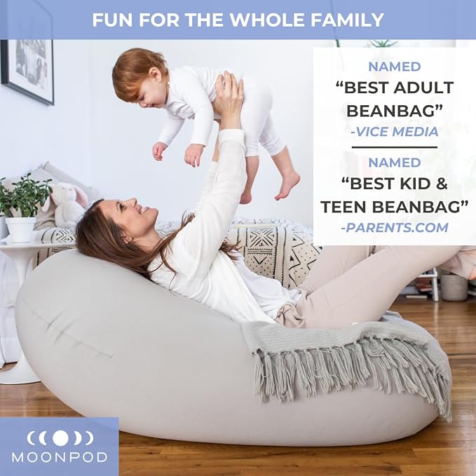 The Moon Pod Bean Bag Chair - Large, Modern Beanbag for Adults, Kids and Teens. Washable Stretch Cover Filled with Thousands of High Density Micro-Beads (Light Gray).