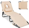 GYMAX Tanning Chair, 350lbs Beach Lounge Chair with Face Hole, Washable Pillow & Carry Strap, Adjustable Folding Chaise Lounge, Layout Lounger for Outside, Patio, Poolside, Lawn (1, Beige)