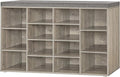 DINZI LVJ Shoe Storage Bench with Cushion, 14-Cubby Shoe Rack, Adjustable Shelves, Multifunctional Shoe Organizer Bench for Entryway, Mudroom, Hallway, Living Room, Bedroom and Garage, Gray Wash