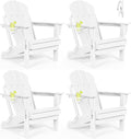 Folding Adirondack Chairs Set 4- Plastic Adirondack Chairs with Cup Holder, Weather Resistant for Outdoor, Patio, Lawn, Garden, Backyard Deck, Fire Pit - White