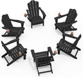 KINGYES Folding Adirondack Chair Set of 6, HDPE All-Weather Patio Chairs with Cup Holder, Wooden Textured Fire Pit Chairs for Poolside, Backyard, Deck, Black